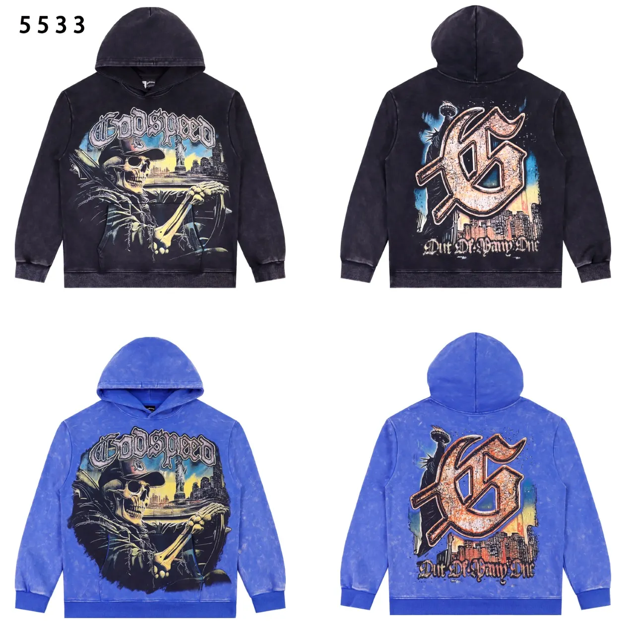 Godspeed Graphic Print Acid-Wash Hoodie D12812240