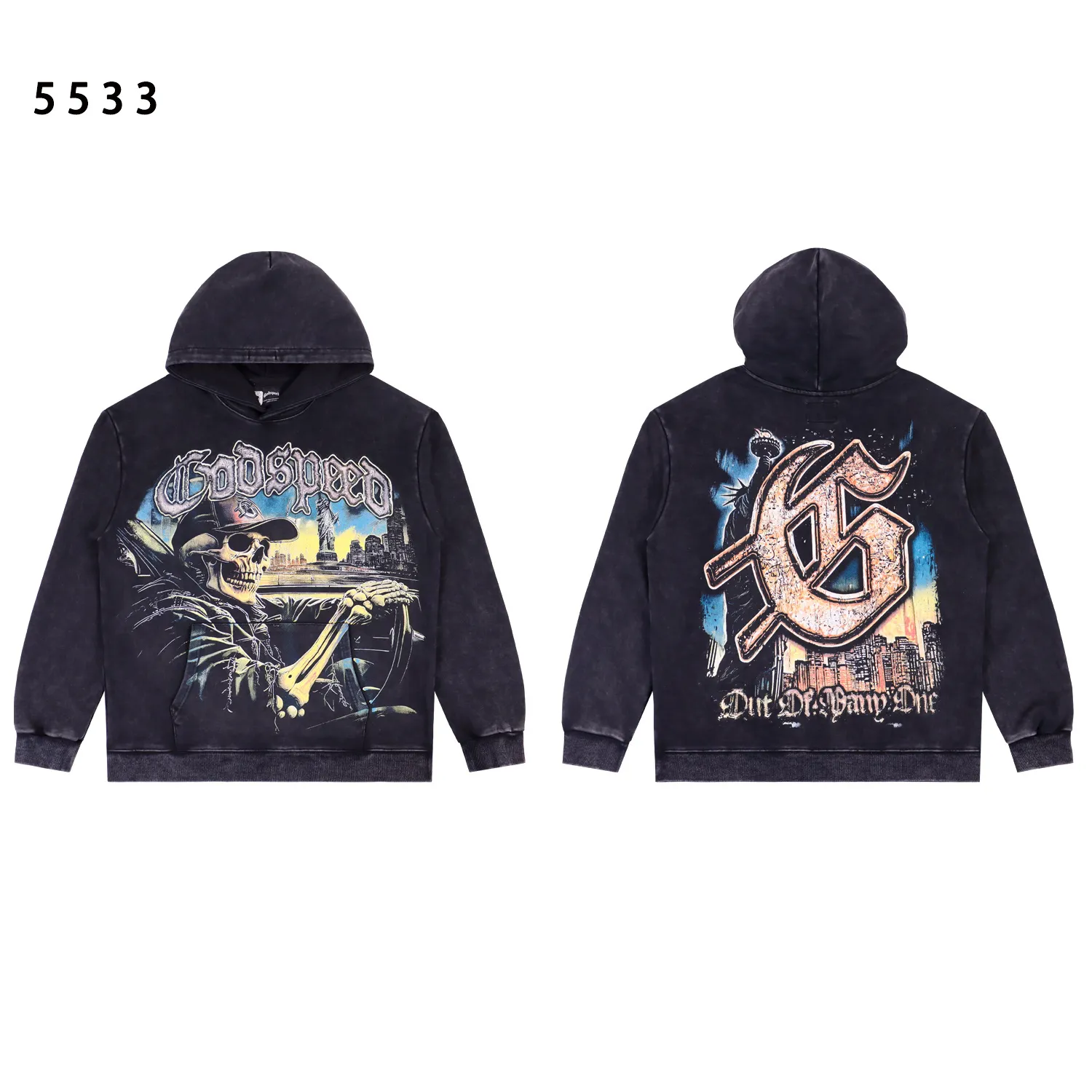 Godspeed Graphic Print Acid-Wash Hoodie D12812240 — view 3