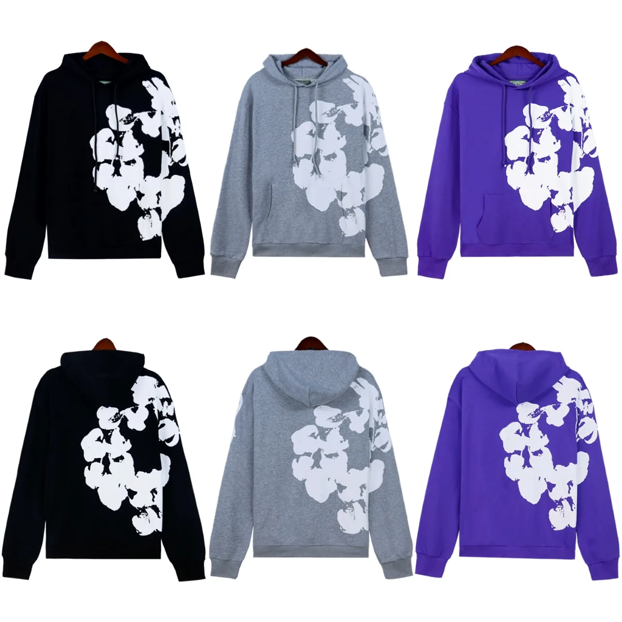 Cotton Wreath Print Fleece Hoodie D11012208
