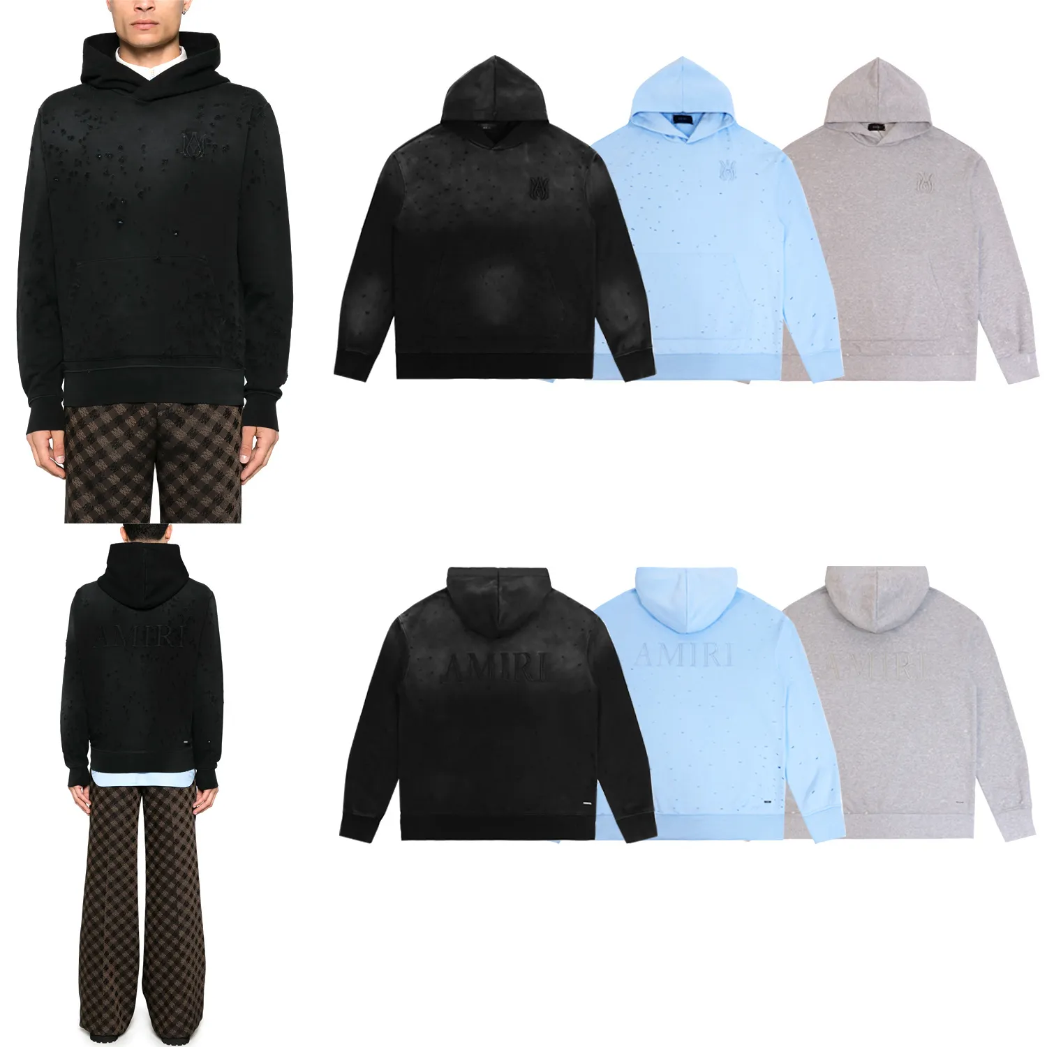 Distressed Logo-Embroidered Cotton Hoodie D13812234 — view 2