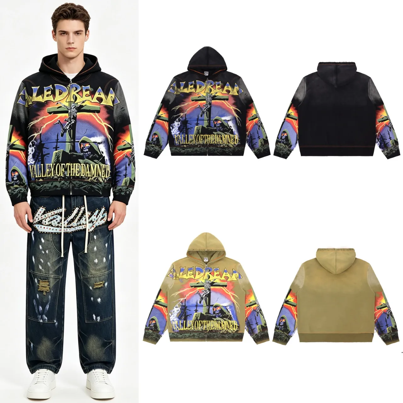 Valley of the Damned Graphic Zip-Up Hoodie D16012138