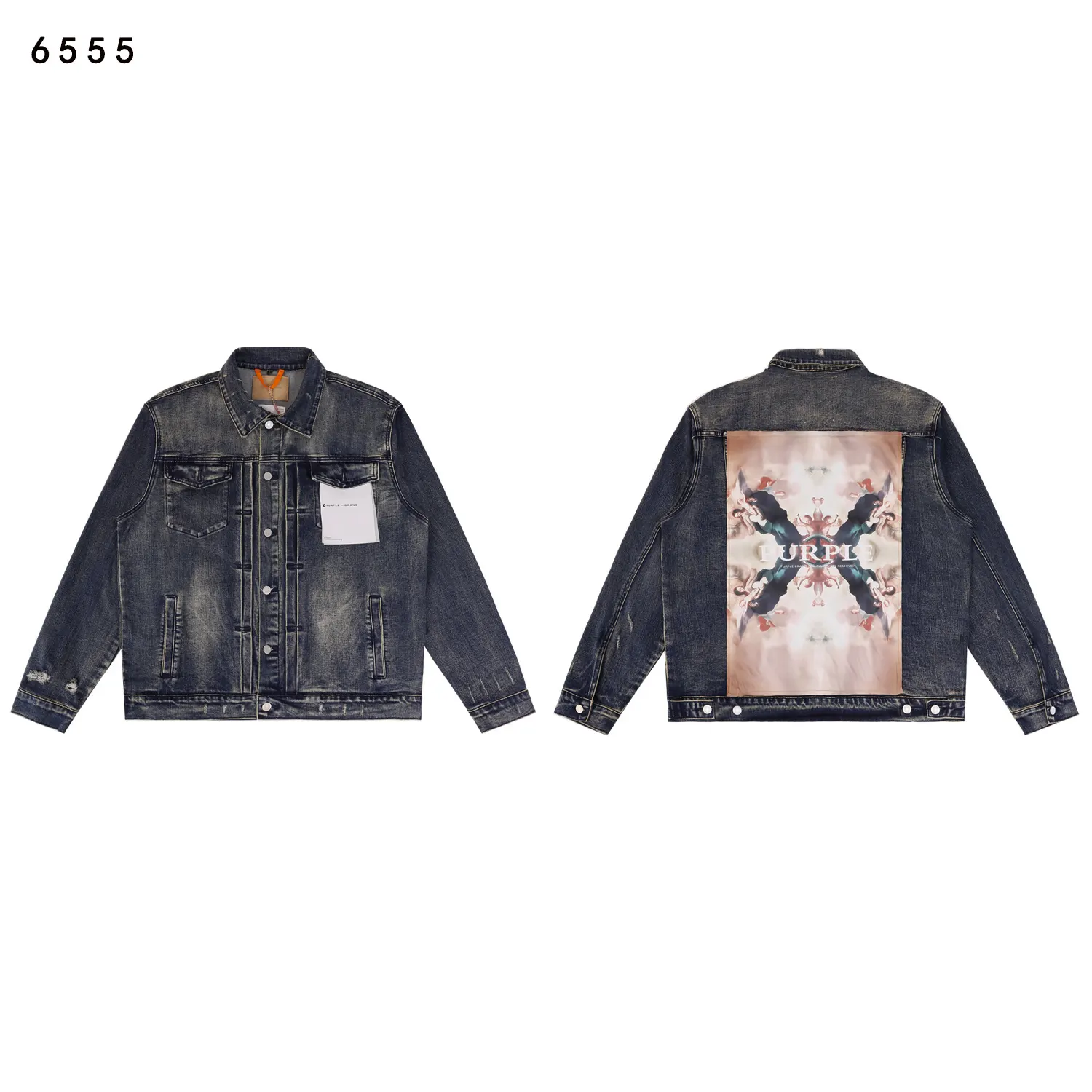 Graphic Print Stretch Denim Trucker Jacket D16812277