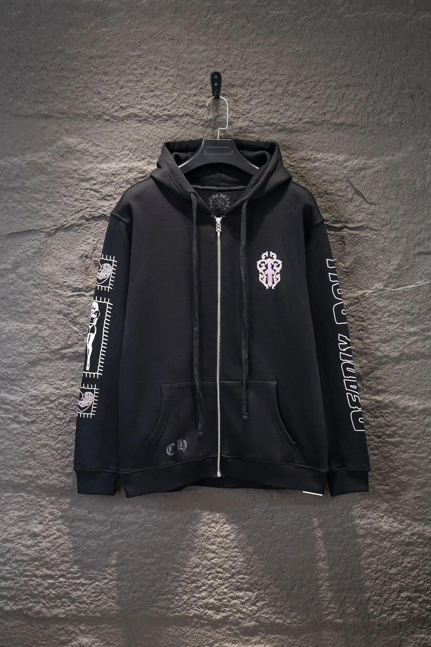 Graphic Print Zip-Up Cotton Hoodie D22924241