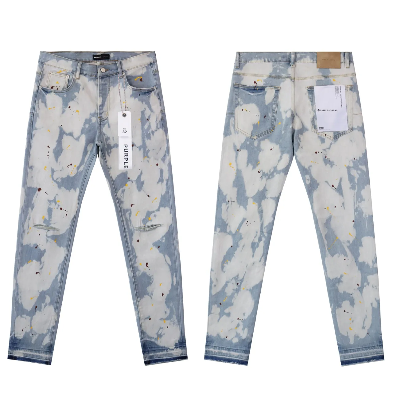 Distressed Paint-Splatter Slim-Fit Jeans D13512263