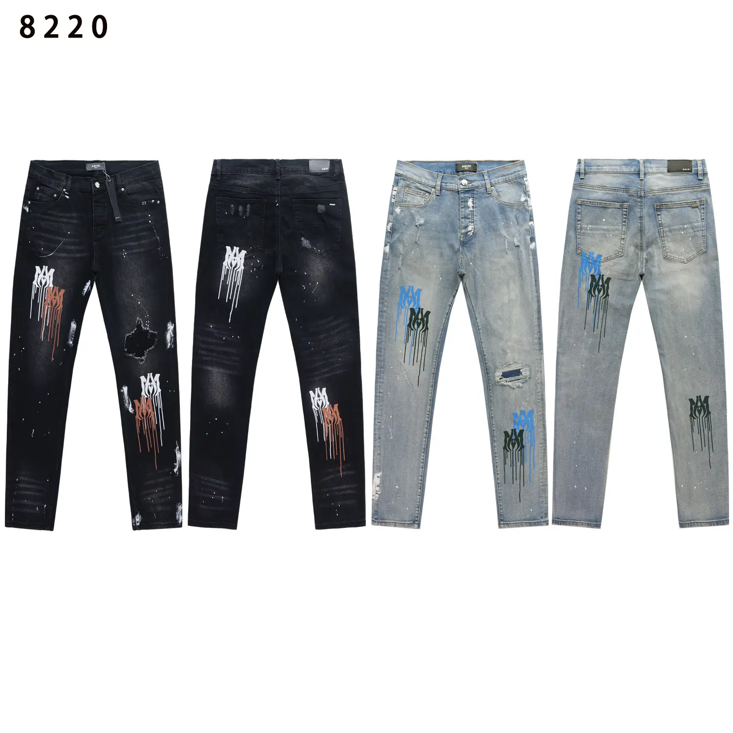 Distressed Graphic Print Slim-Fit Jeans D13512257