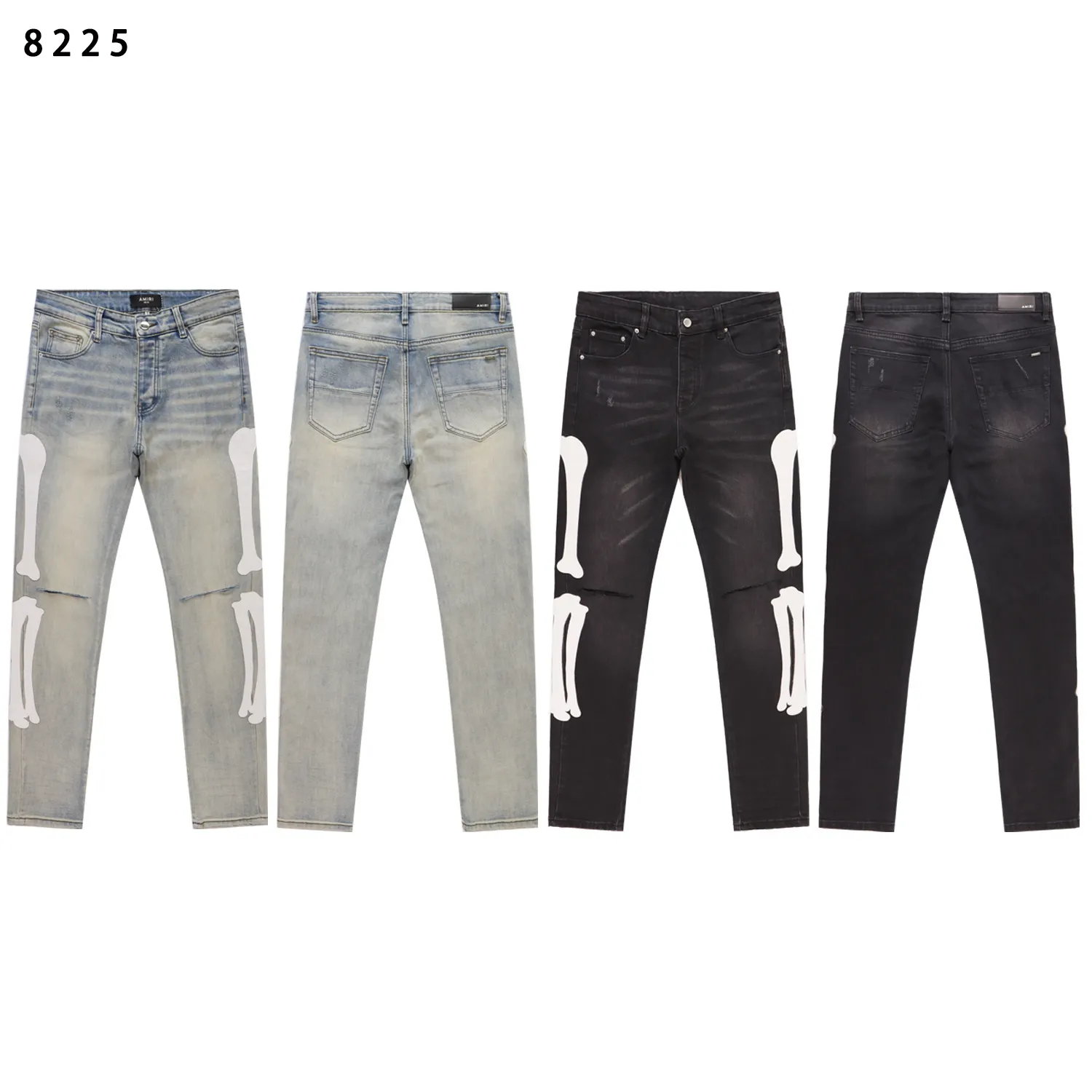 Skeleton Appliqué Distressed Slim-Fit Jeans D13812215 — view 2