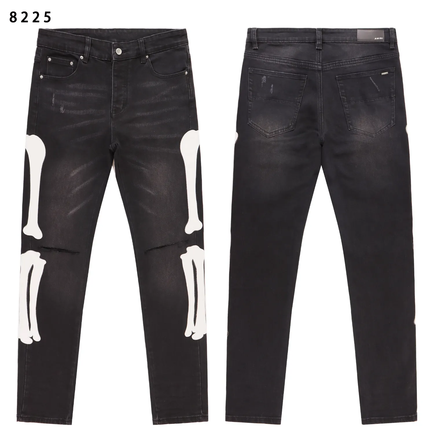 Skeleton Appliqué Distressed Slim-Fit Jeans D13812215 — view 4