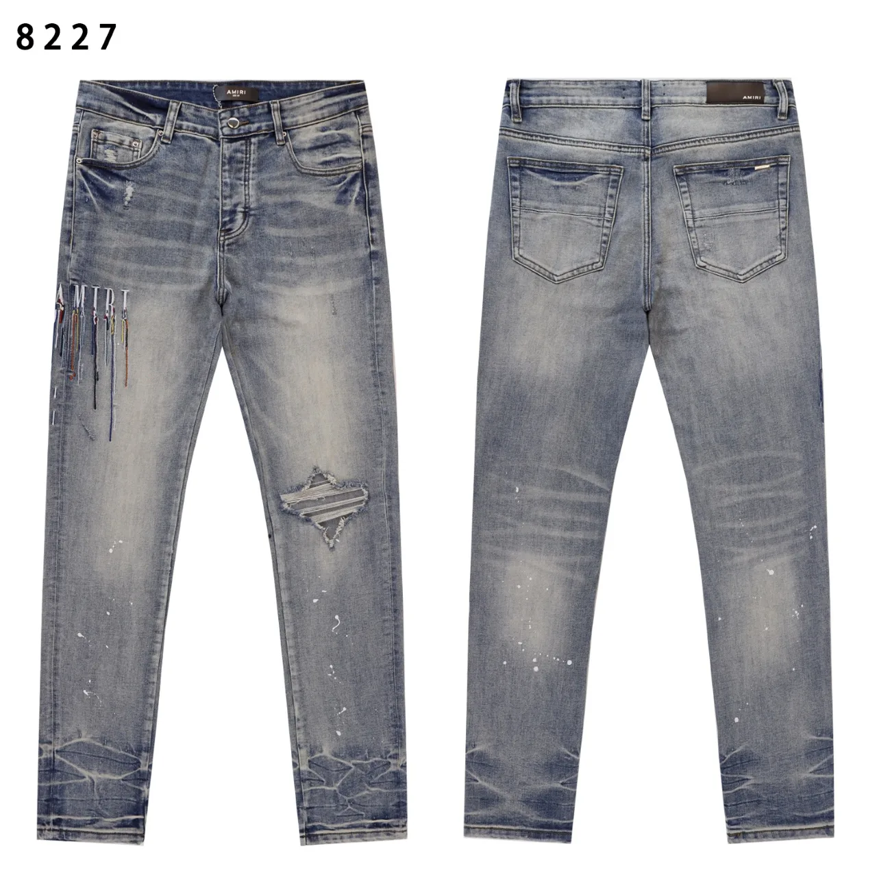 Distressed Slim-Fit Embroidered Jeans D13812256