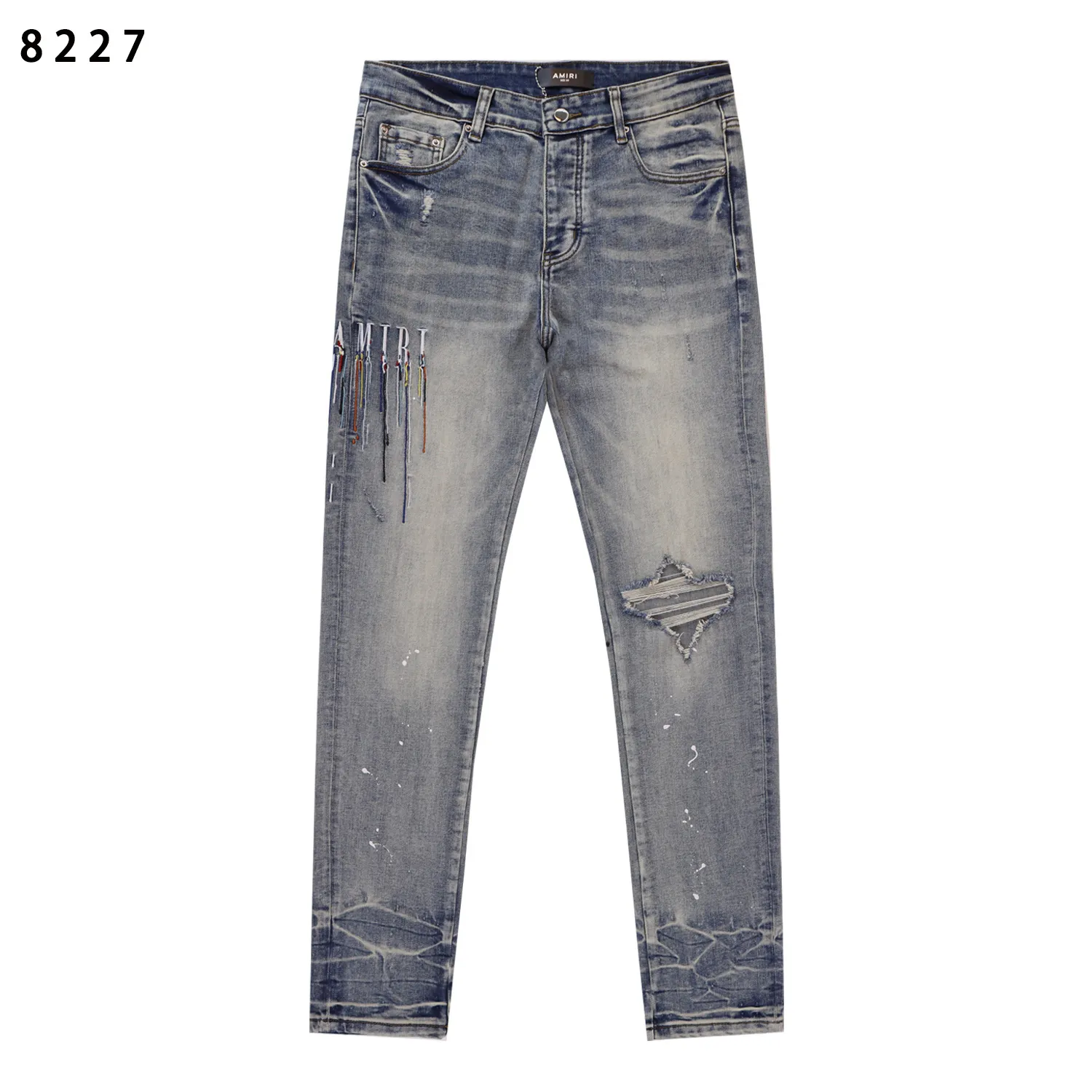 Distressed Slim-Fit Embroidered Jeans D13812256 — view 3