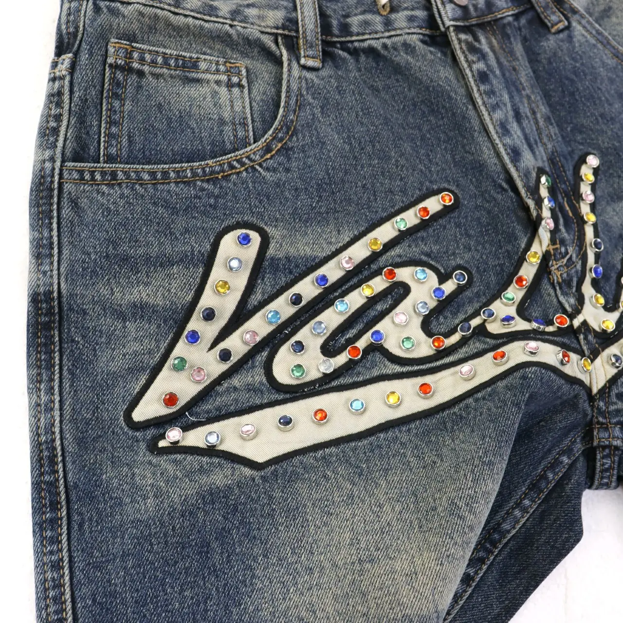Embellished Logo Denim Shorts D12812227 — view 4