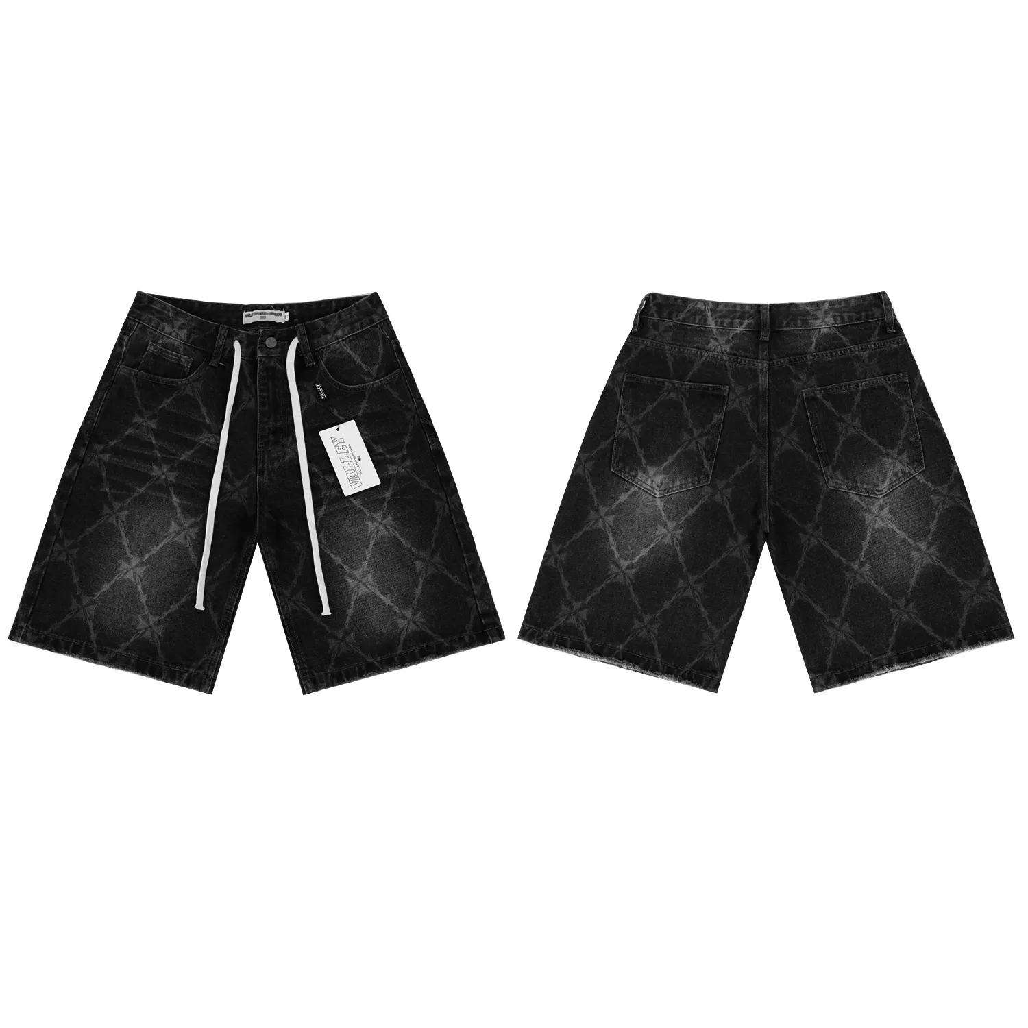 Laser-Etched Diamond Pattern Denim Shorts D10812204 — view 3