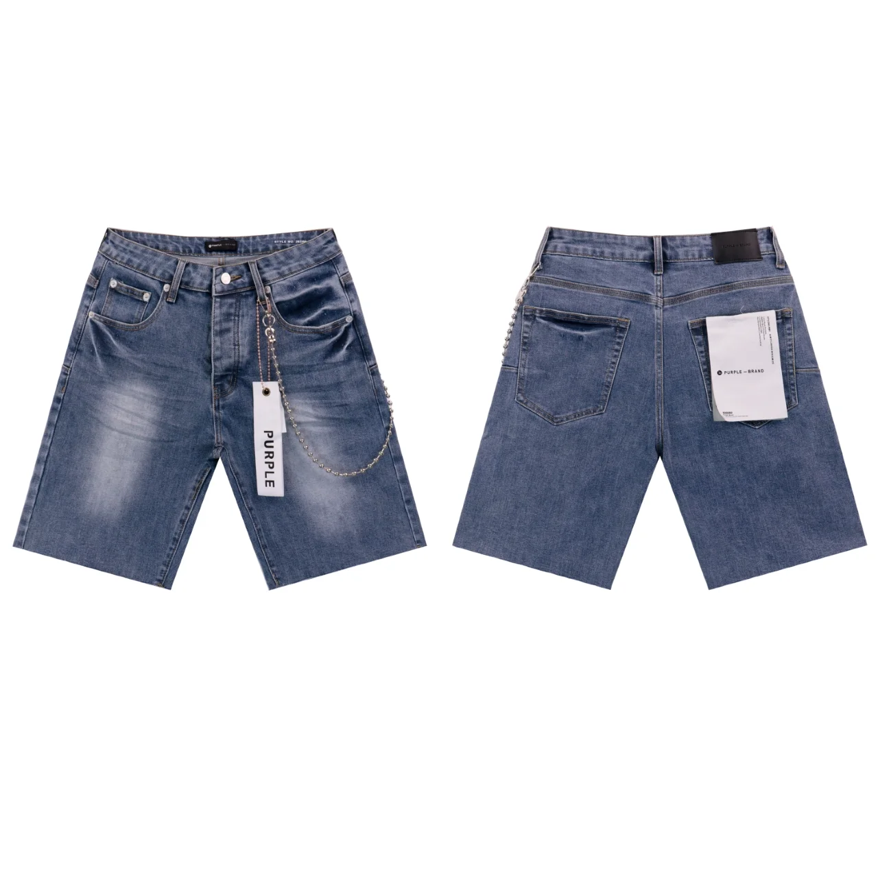 Washed Denim Shorts with Wallet Chain D10512271 — view 5