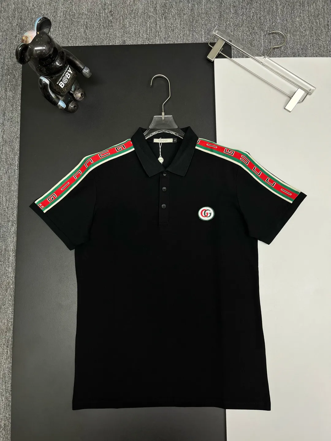 Logo-Patch Web-Stripe Cotton Polo Shirt D11018914