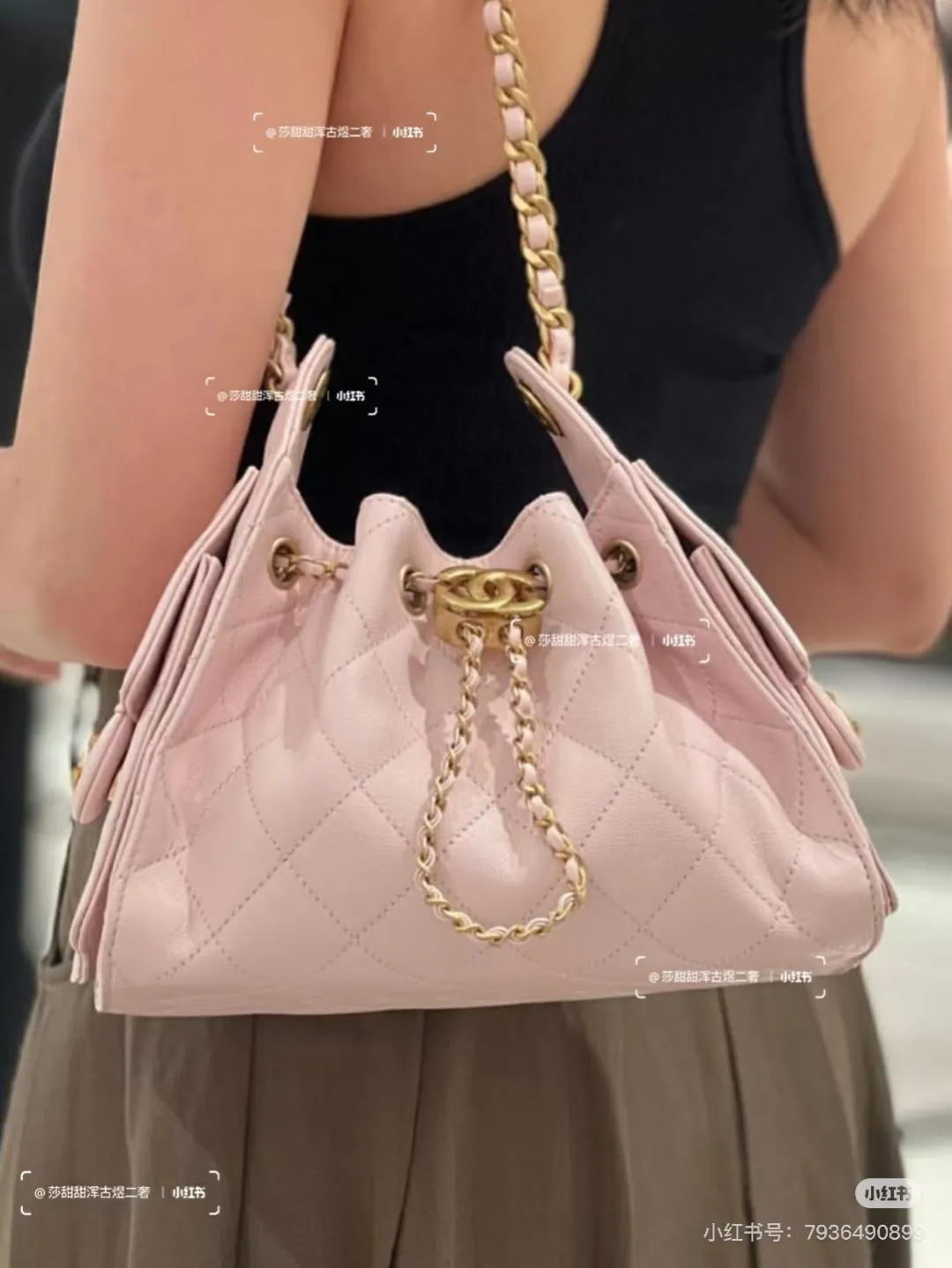 Chanel Caviar Leather Drawstring Bucket Bag D38018286 — view 7