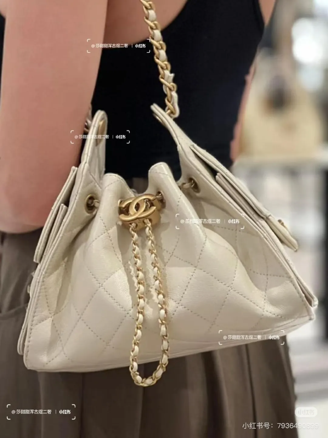 Chanel Caviar Leather Drawstring Bucket Bag D38018286 — view 9
