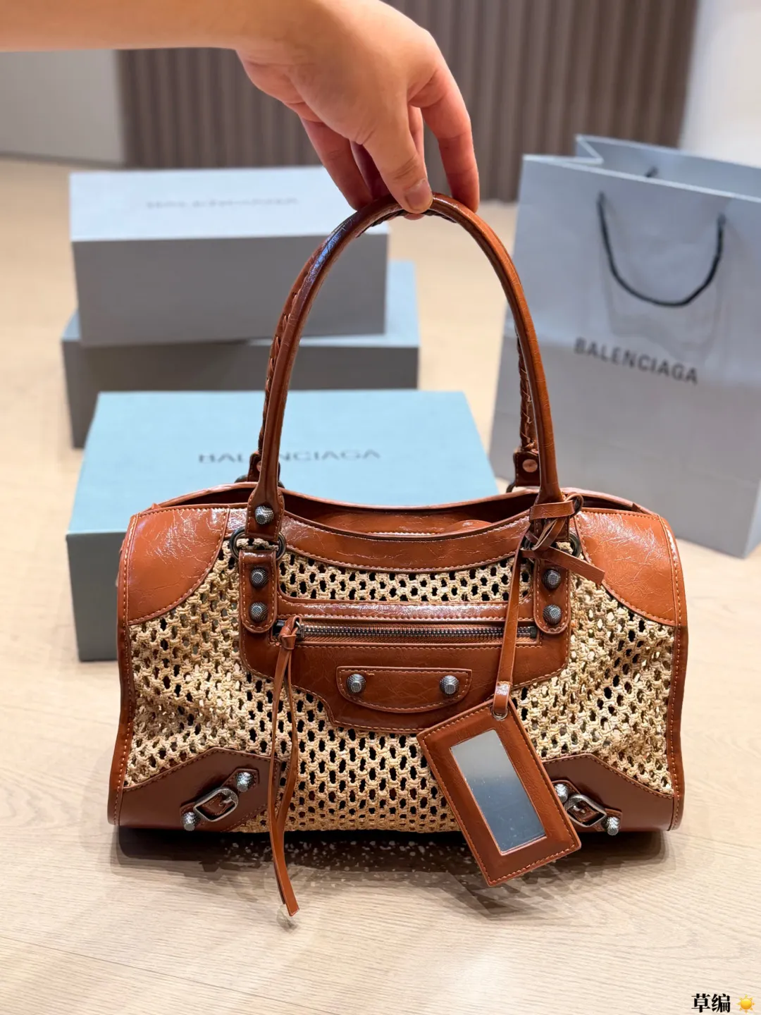 Neo Cagole Raffia & Leather Top-Handle Bag D34018359