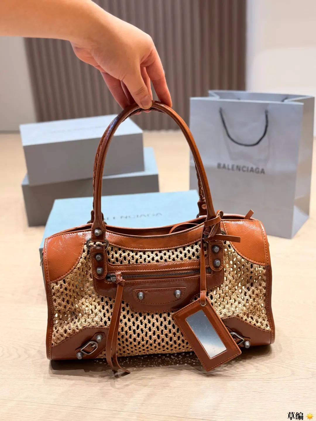 Neo Cagole Raffia & Leather Top-Handle Bag D34018359 — view 3