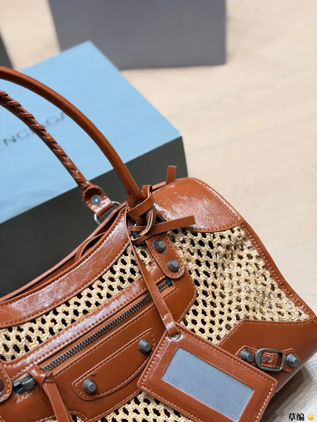 Neo Cagole Raffia & Leather Top-Handle Bag D34018359 — view 7