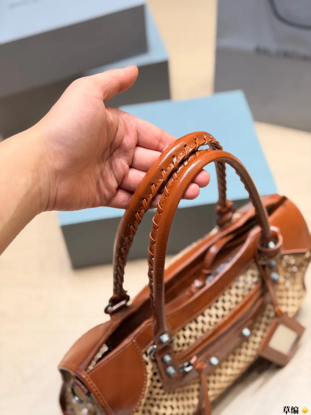 Neo Cagole Raffia & Leather Top-Handle Bag D34018359 — view 8