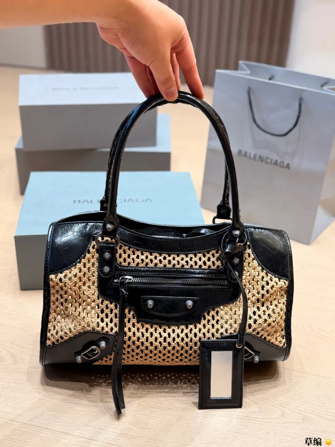 Neo Cagole Raffia & Leather Top-Handle Bag D34018359 — view 11
