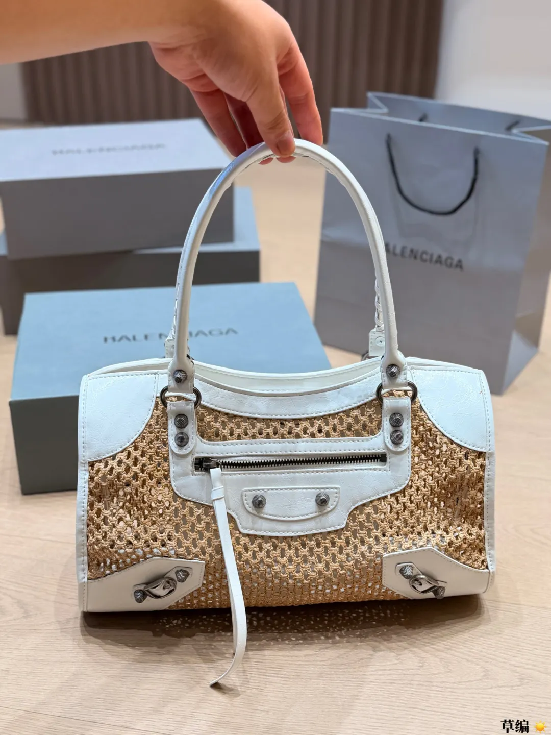 Neo Cagole Raffia & Leather Top-Handle Bag D34018359 — view 12