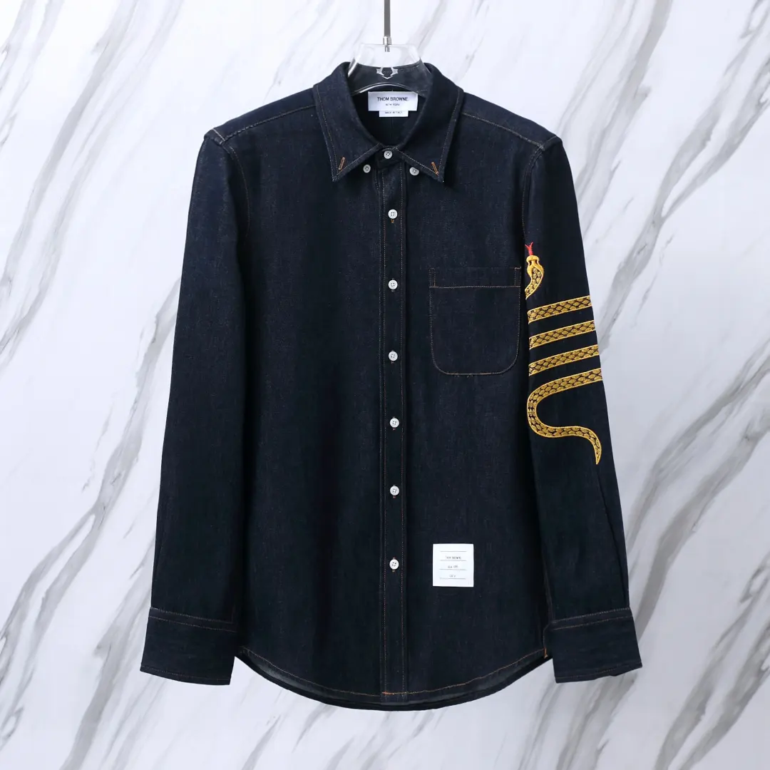 Embroidered Snake Denim Long-Sleeved Shirt D22513090