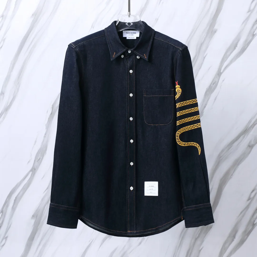Embroidered Snake Denim Long-Sleeved Shirt D22513090