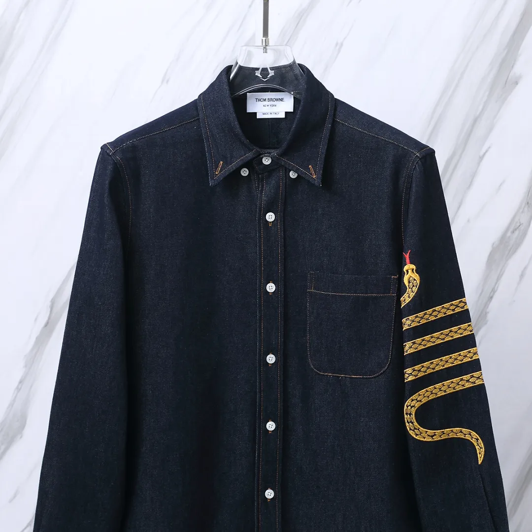 Embroidered Snake Denim Long-Sleeved Shirt D22513090 — view 3