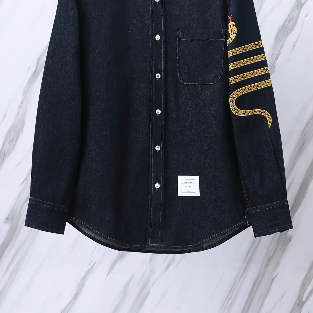 Embroidered Snake Denim Long-Sleeved Shirt D22513090 — view 4
