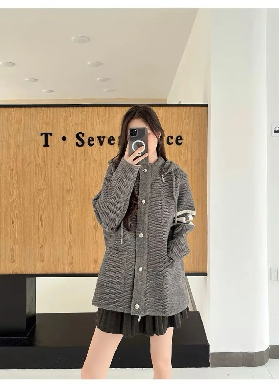 4-Bar Stripe Cashmere-Blend Hooded Cardigan D32513085 — view 7