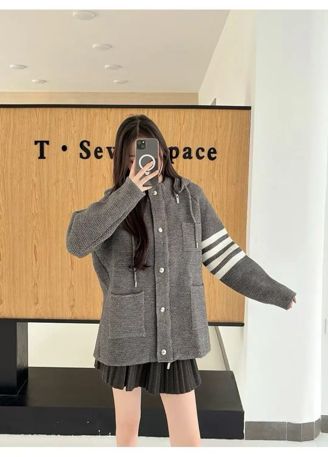 4-Bar Stripe Cashmere-Blend Hooded Cardigan D32513085 — view 8