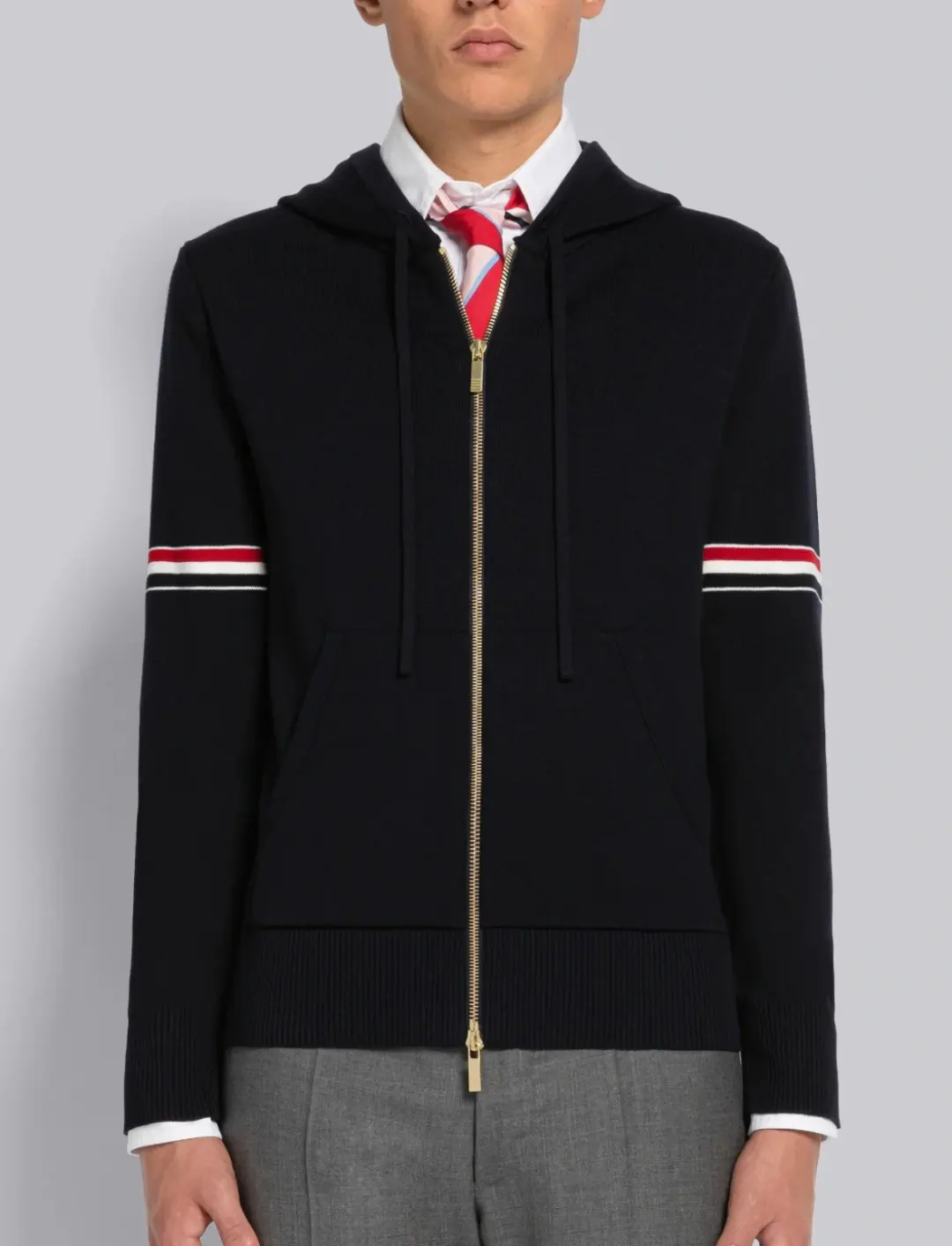 Striped Wool-Blend Zip-Up Hoodie D25013062