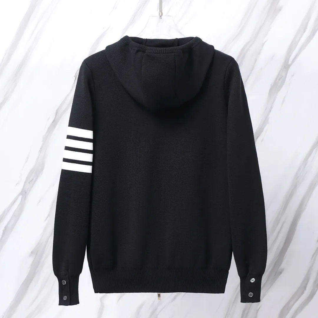 Striped Wool-Blend Zip-Up Knit Hoodie D25013078 — view 9