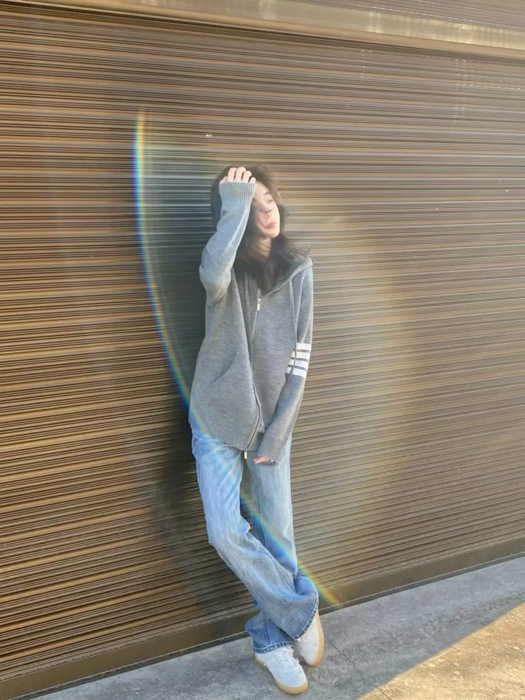 4-Bar Stripe Wool-Blend Zip-Up Hoodie D25013073 — view 3