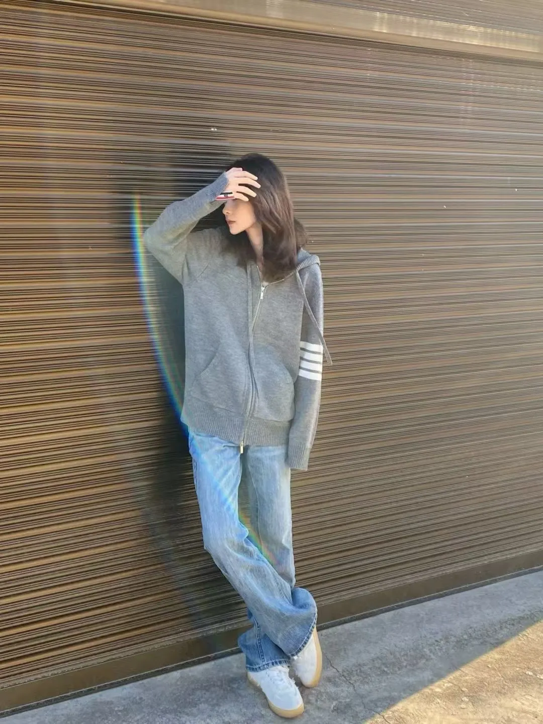 4-Bar Stripe Wool-Blend Zip-Up Hoodie D25013073 — view 4