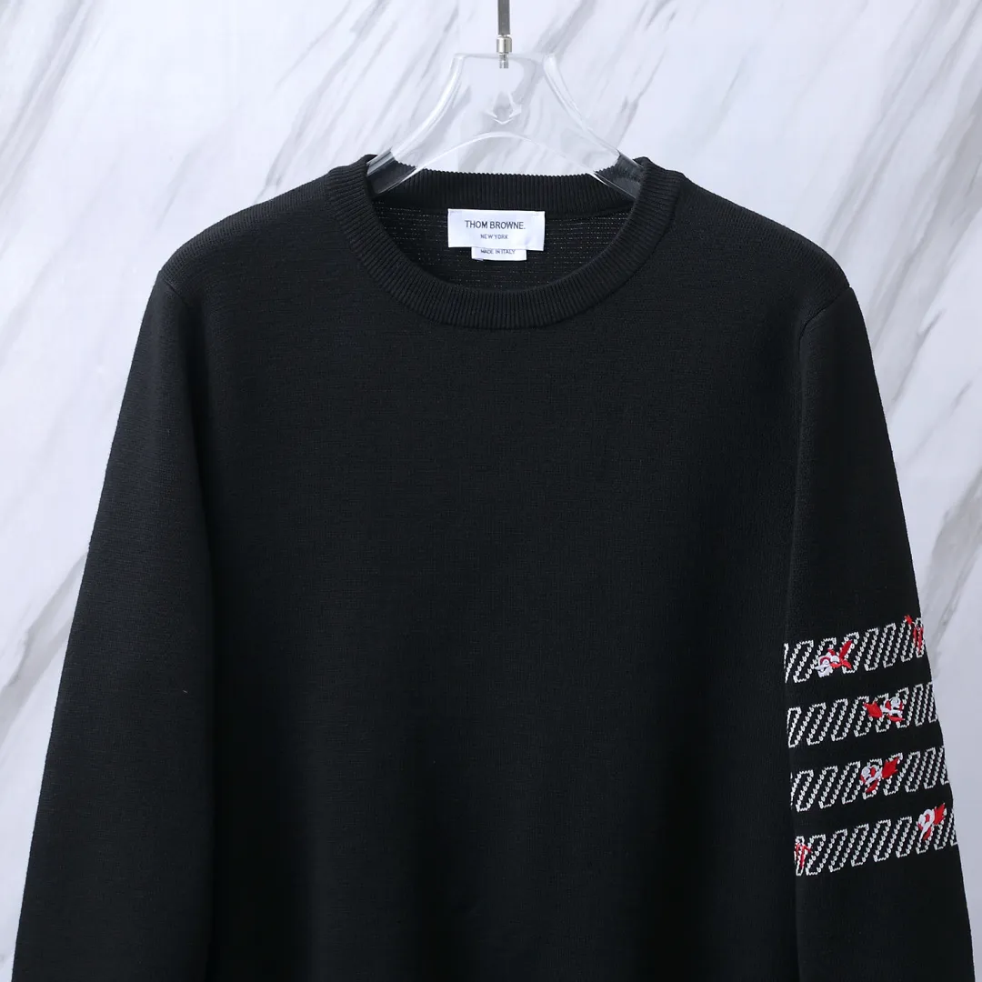 Rose Embroidered 4-Bar Stripe Crew-Neck Sweater D24013100 — view 4
