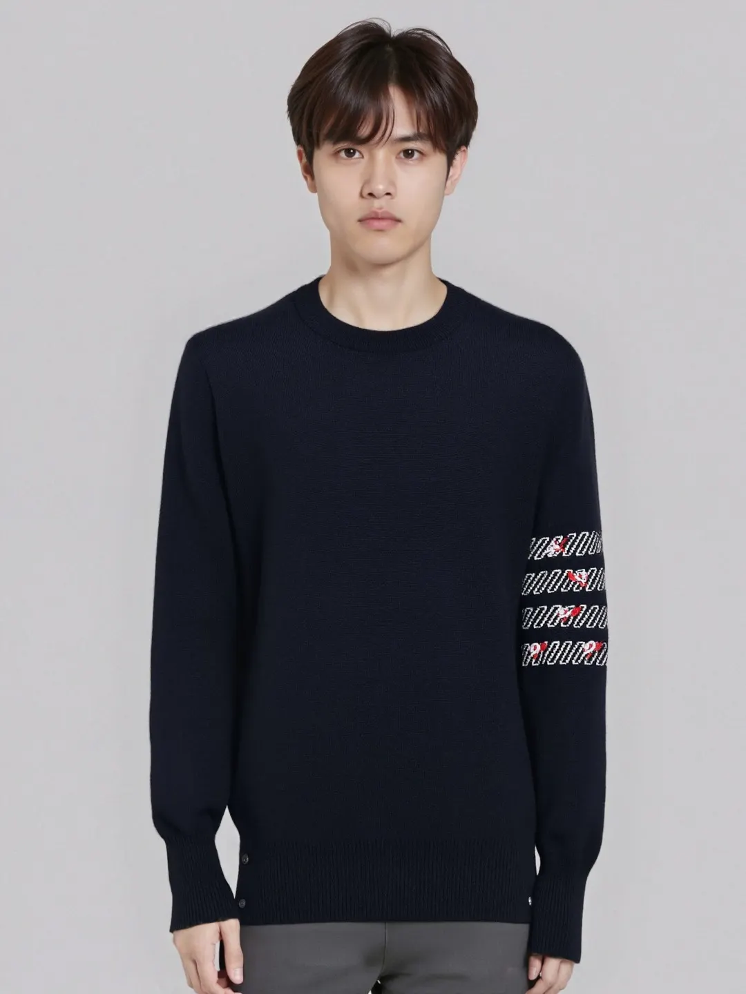 Rose Embroidery 4-Bar Stripe Crew-Neck Sweater D24013099 — view 2