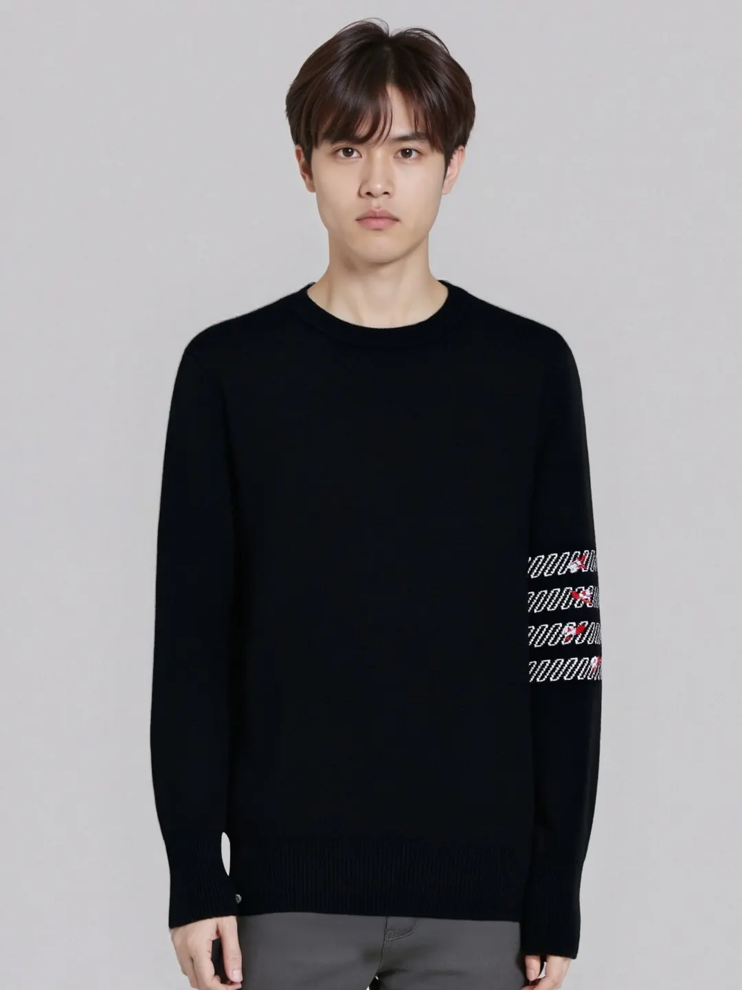 Rose Embroidery 4-Bar Stripe Crew-Neck Sweater D24013099 — view 4