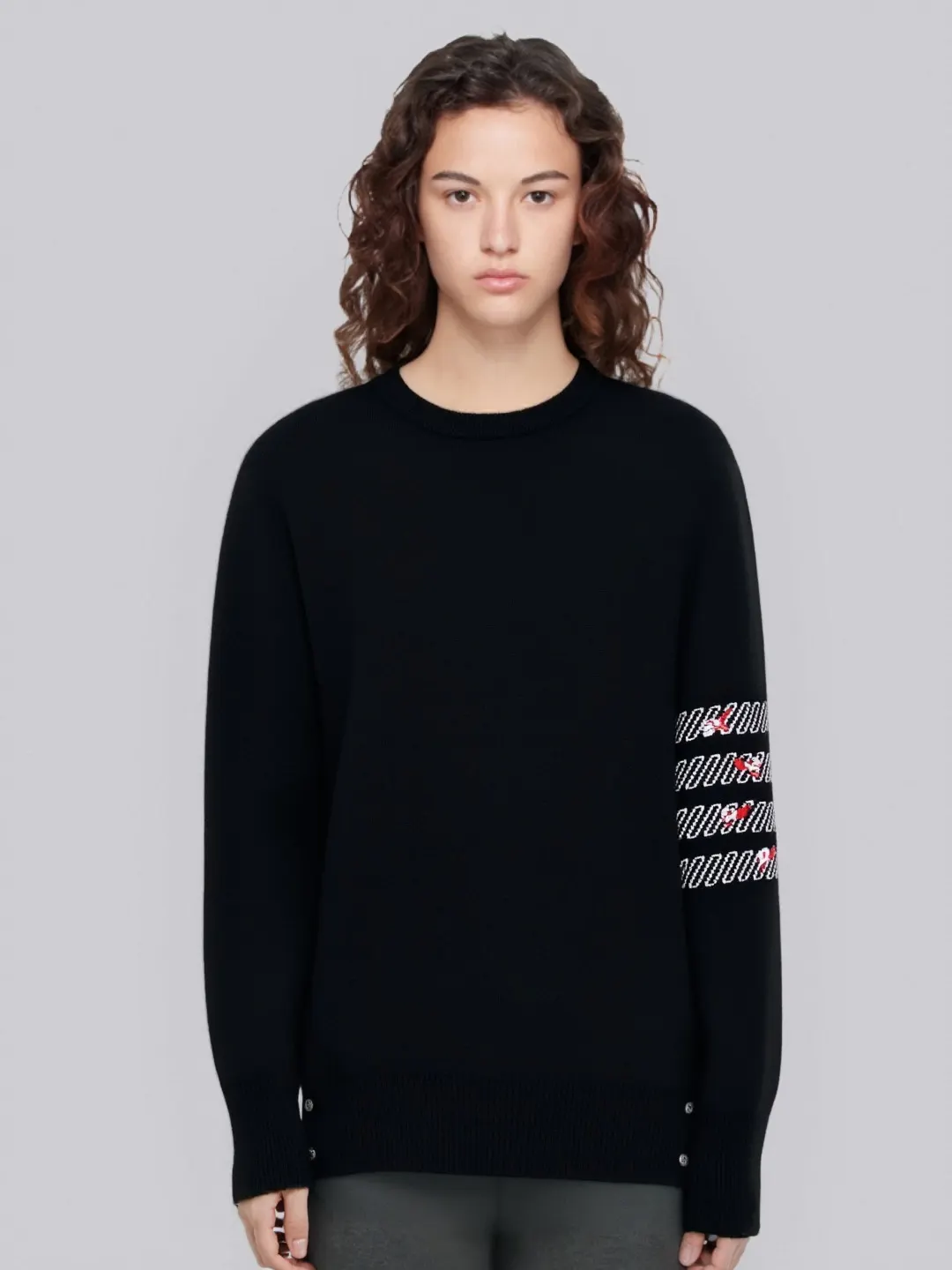 Rose Embroidery 4-Bar Stripe Crew-Neck Sweater D24013099 — view 5