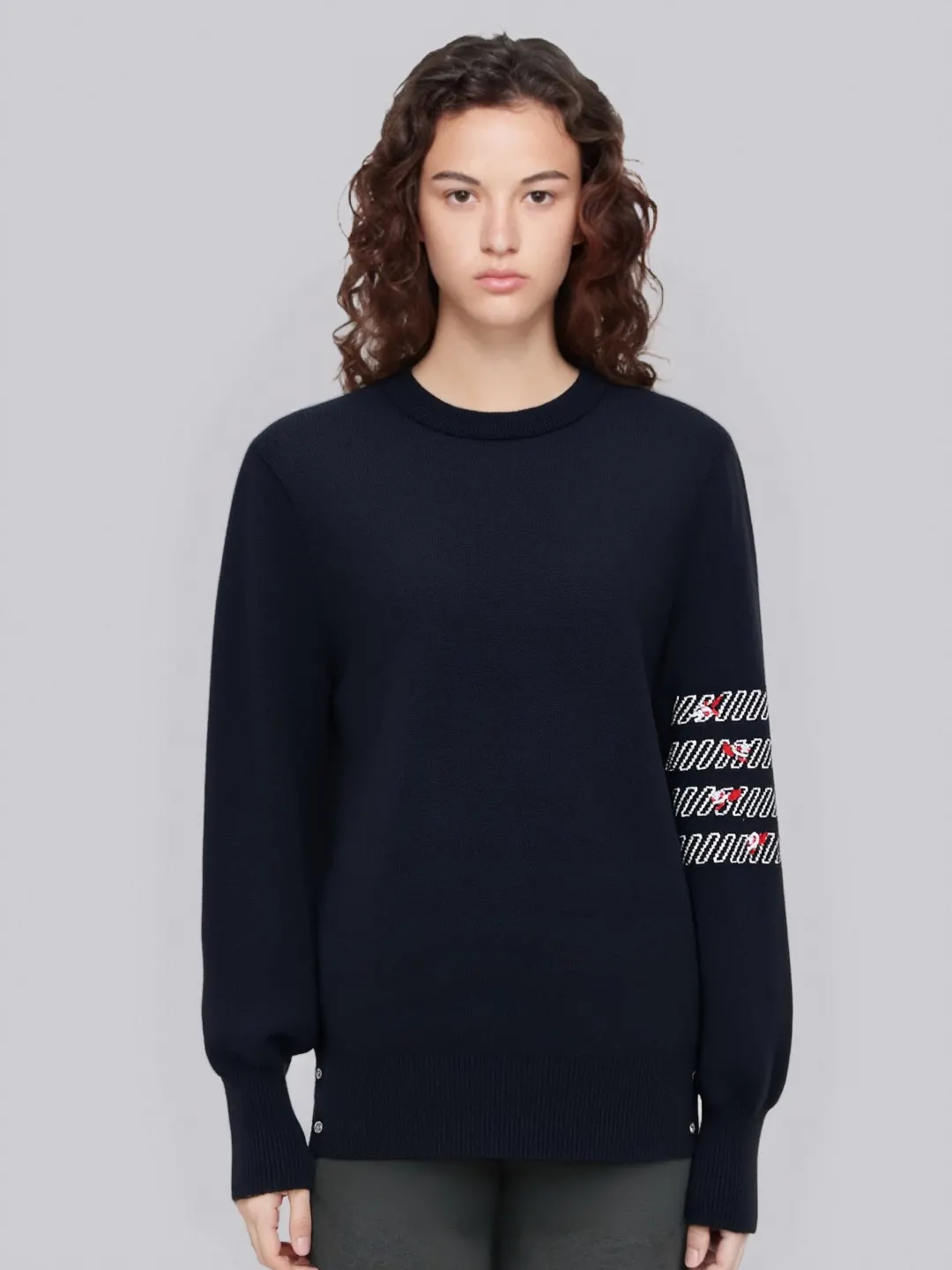 Rose Embroidery 4-Bar Stripe Crew-Neck Sweater D24013099 — view 6