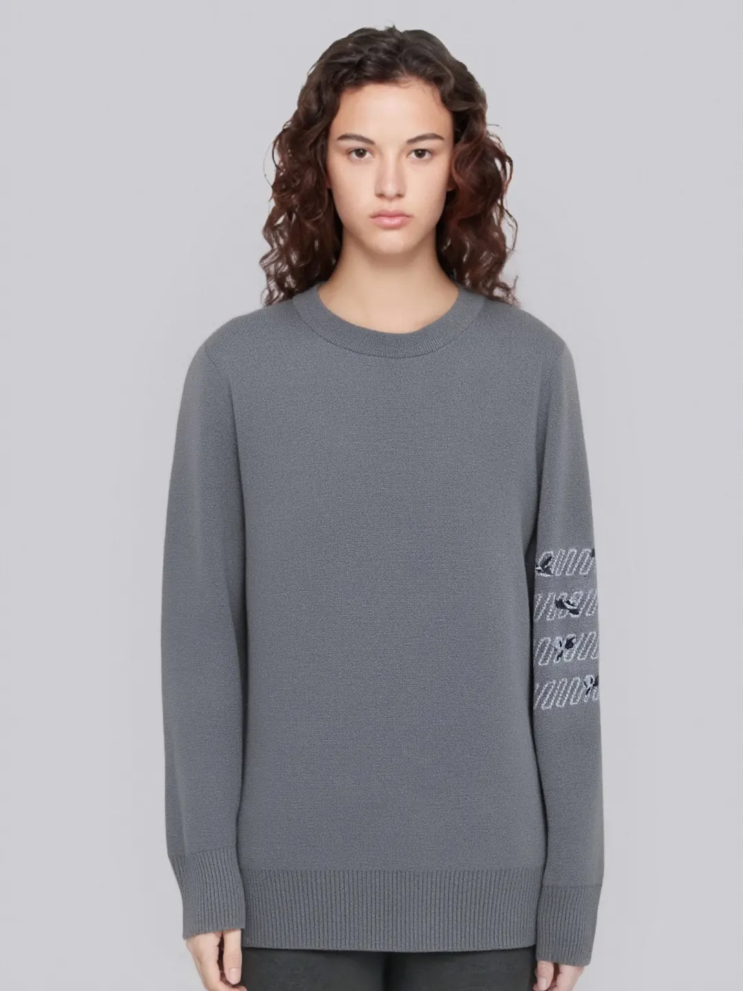 Rose Embroidery 4-Bar Stripe Crew-Neck Sweater D24013099 — view 8