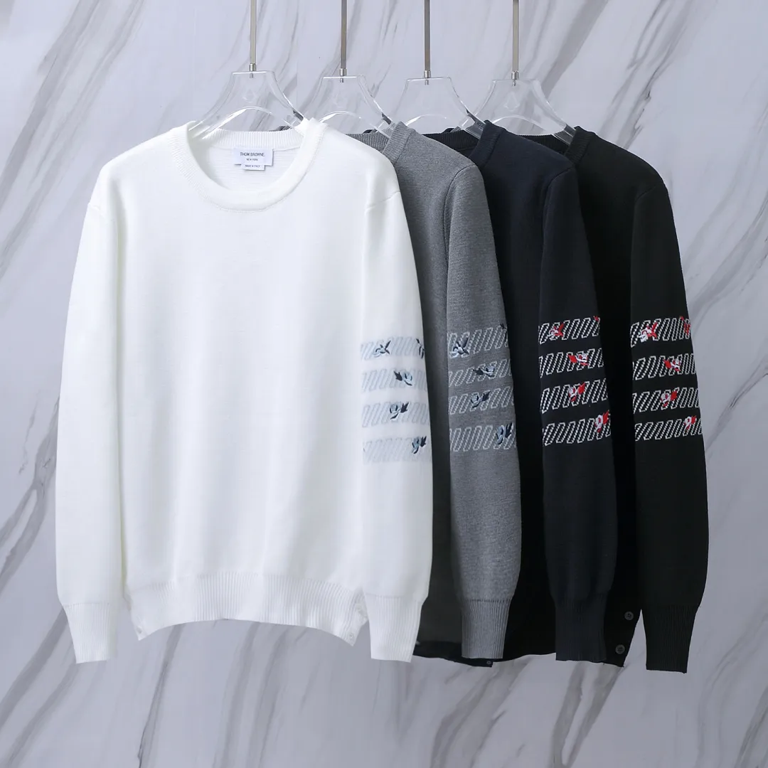 Floral Embroidery 4-Bar Crew-Neck Sweater D24013101