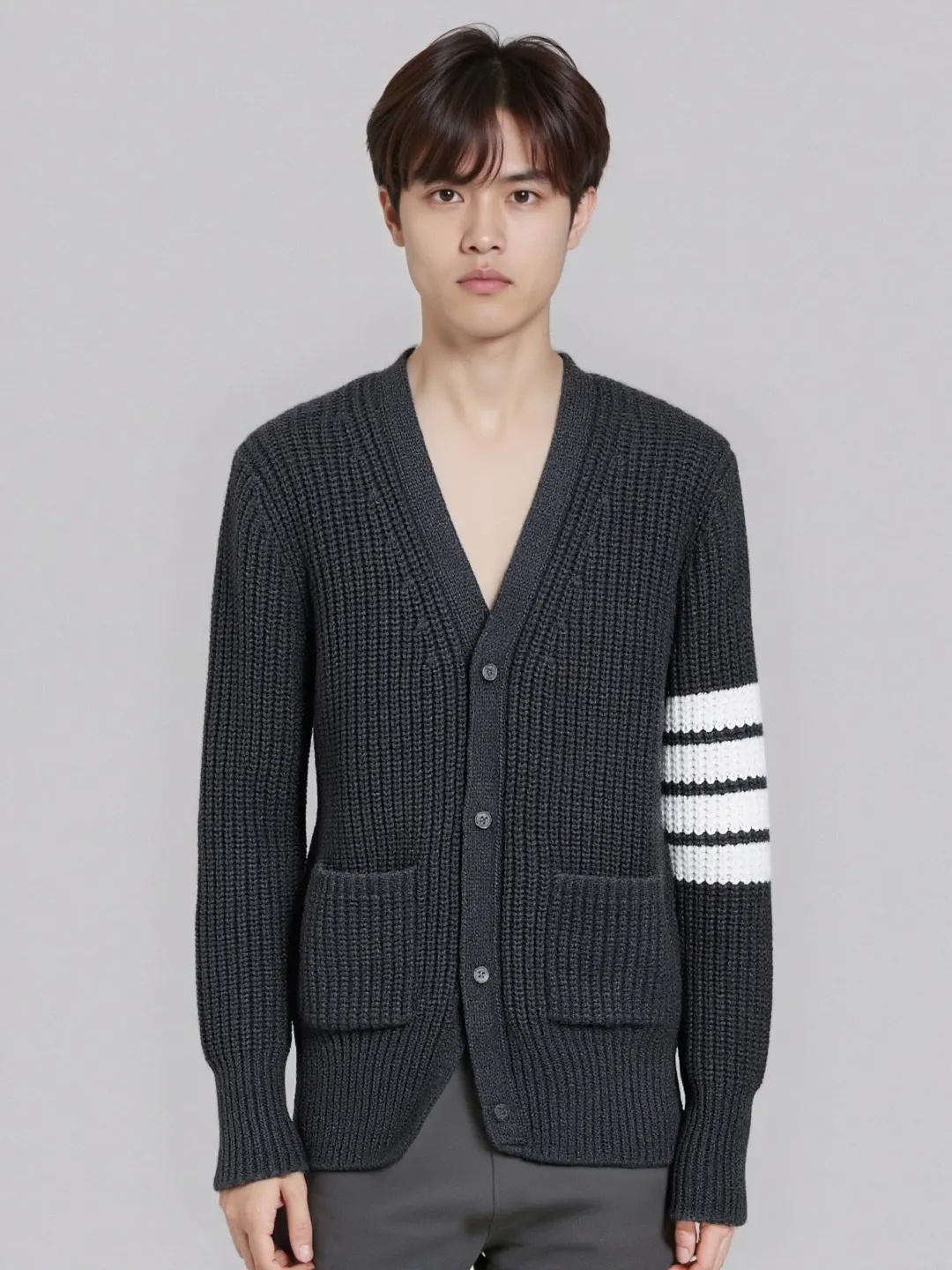 4-Bar Stripe Cashmere-Blend Cardigan D26513105 — view 3