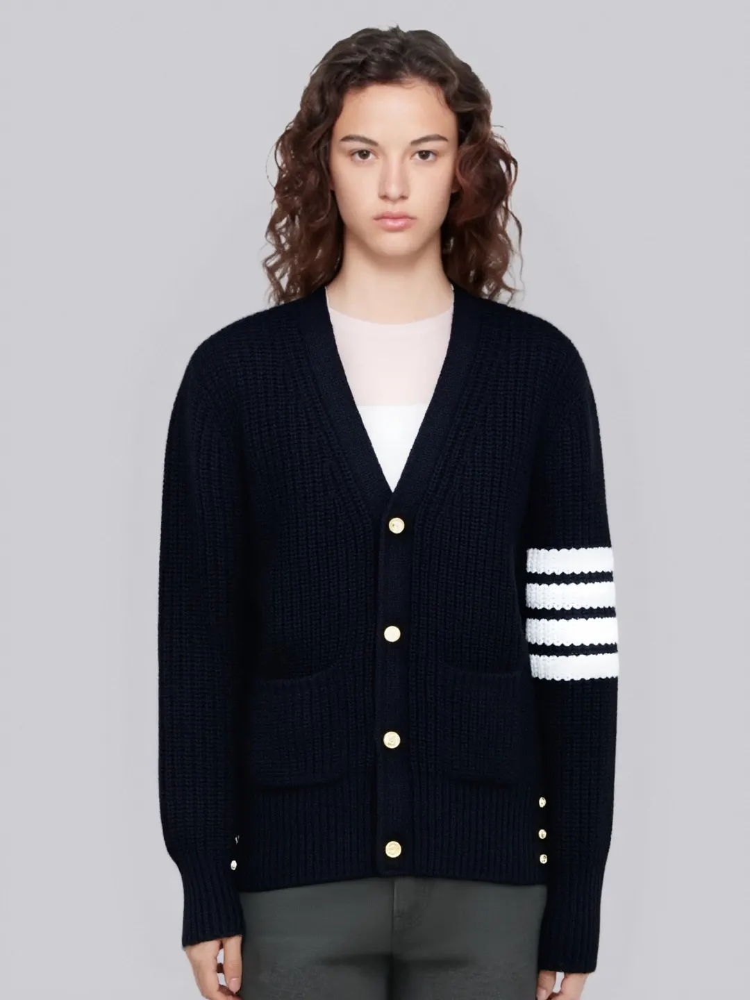 4-Bar Stripe Cashmere-Blend Cardigan D26513105 — view 6
