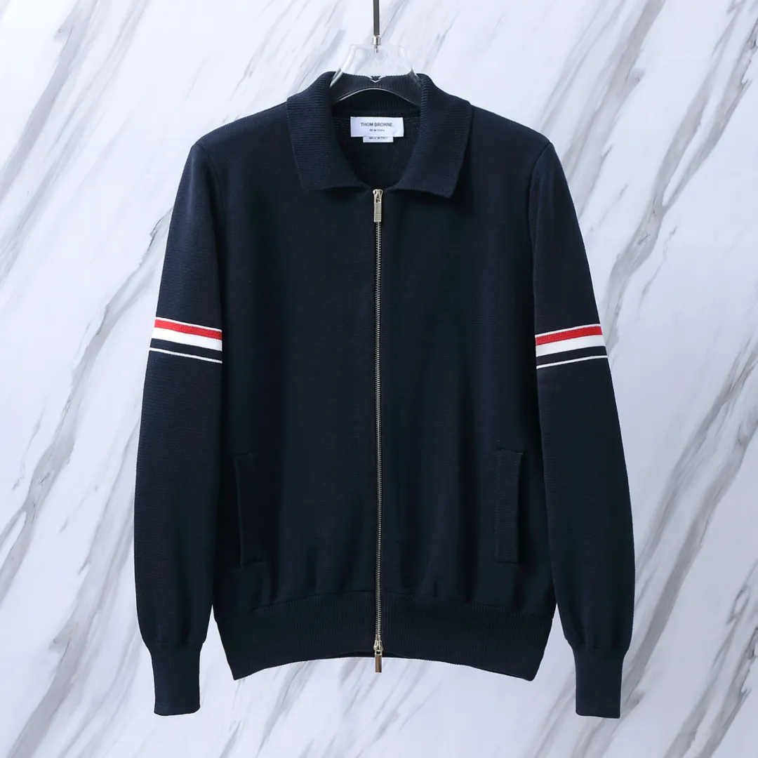 Thom Browne Striped Wool-Blend Zip-Up Knit Jacket D25513057 — view 2