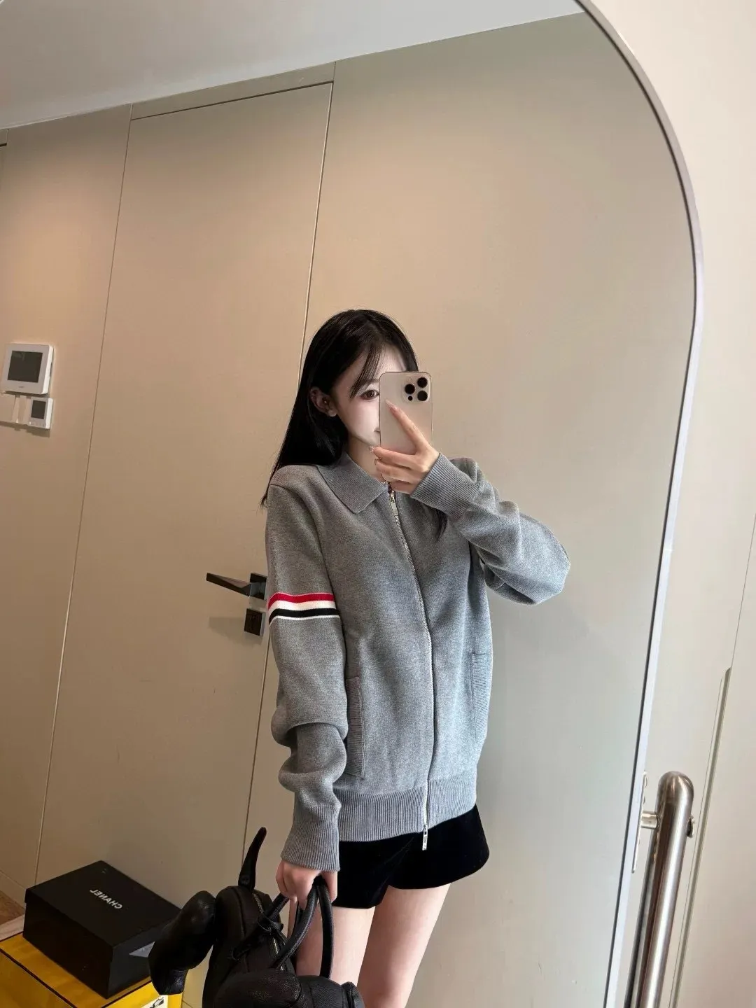 Striped Wool-Blend Zip-Up Knit Jacket D25513055 — view 9
