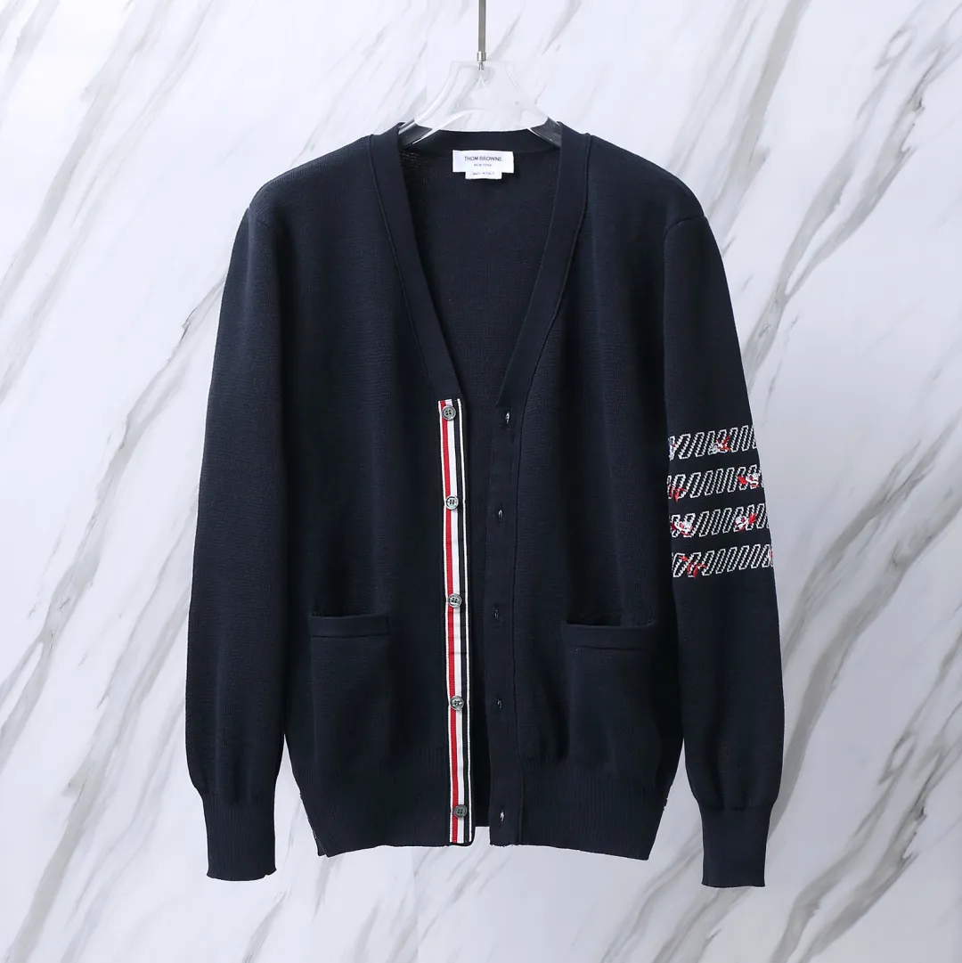 Floral Embroidery 4-Bar Stripe Knit Cardigan D25013093 — view 3