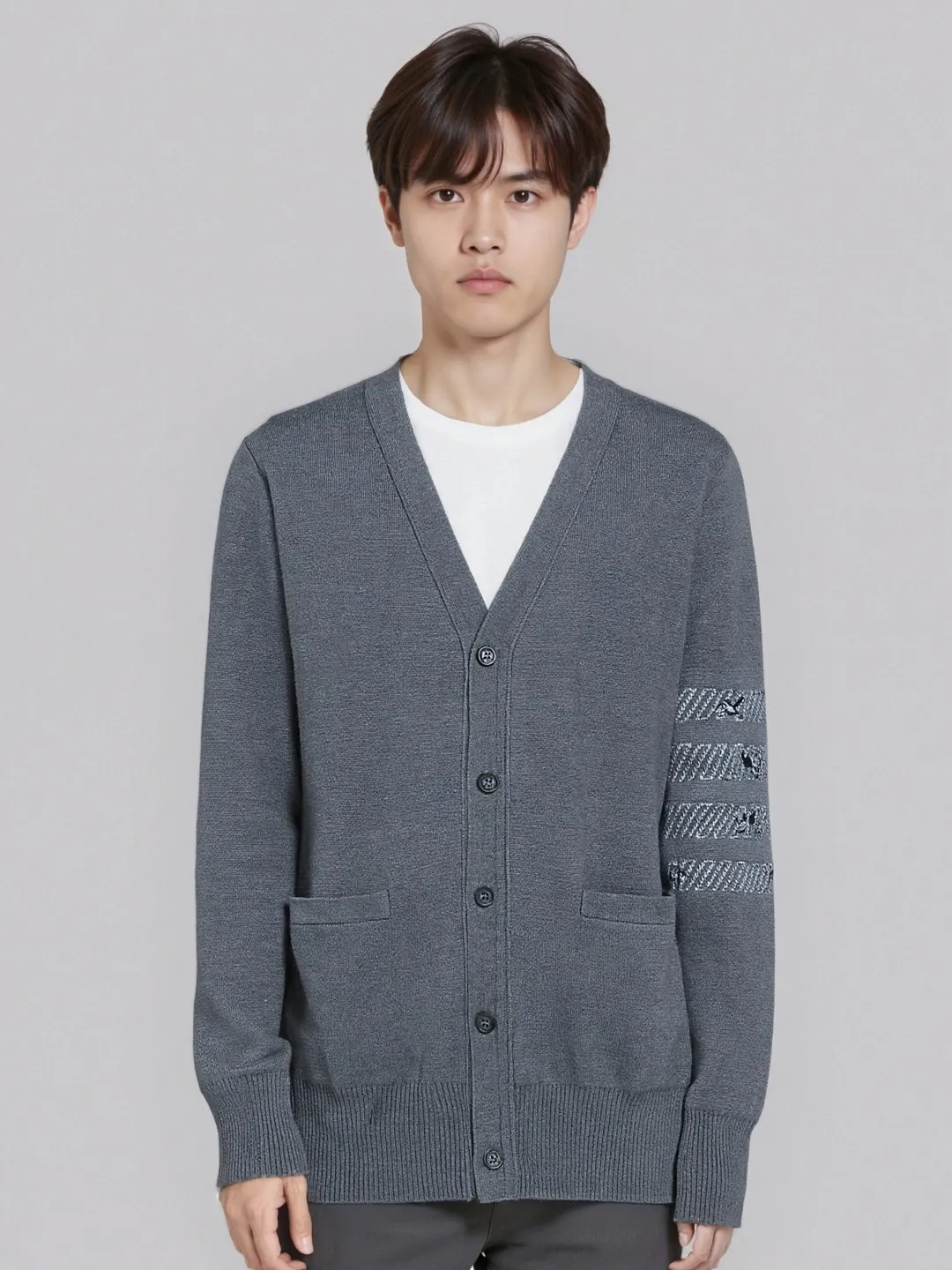 Rose Embroidery 4-Bar Stripe Knit Cardigan D25013091 — view 2