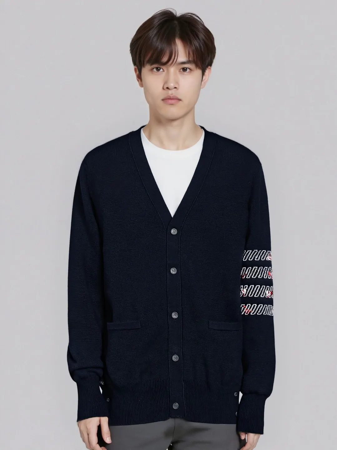 Rose Embroidery 4-Bar Stripe Knit Cardigan D25013091 — view 3