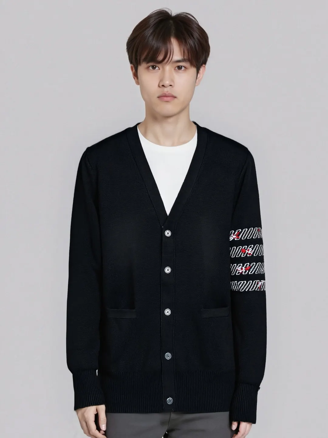 Rose Embroidery 4-Bar Stripe Knit Cardigan D25013091 — view 4
